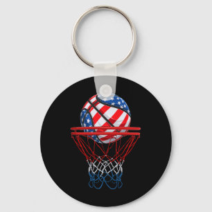 American Patriotic Bysketbyll 4th Of July Us Flag Keychain