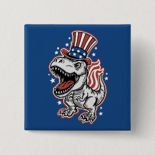 American Patriotic Dinosaur 2 Inch Square Button