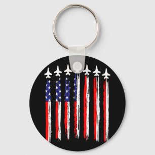American Patriotic Fighter Jets Usa Flag Waving 4t Keychain