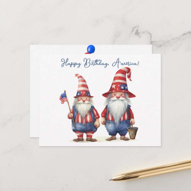 American Patriotic Gnomes Postcard (Front/Back In Situ)