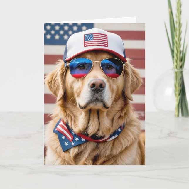 American Patriotic Golden Retriever Birthday Card (Front)