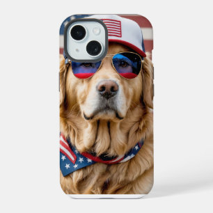 American Patriotic Golden Retriever iPhone 15 Case