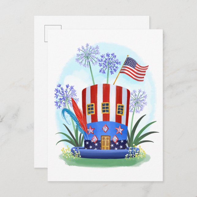 American Patriotic Hat House Postcard (Front/Back)