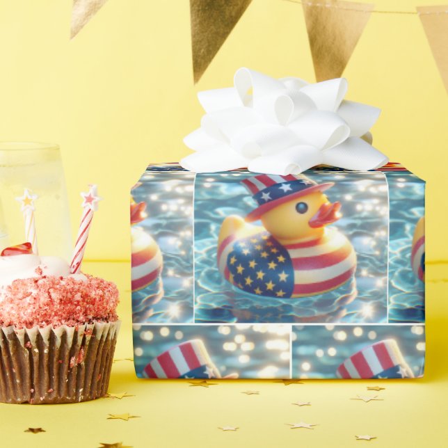 American Patriotic Rubber Duck In Pool Wrapping Paper (Birthday Party)