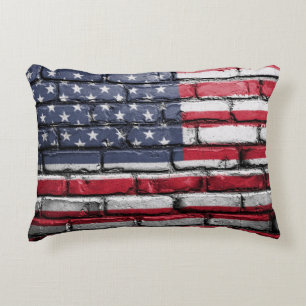 American Patriotic US Flag on the Wall Accent Pillow