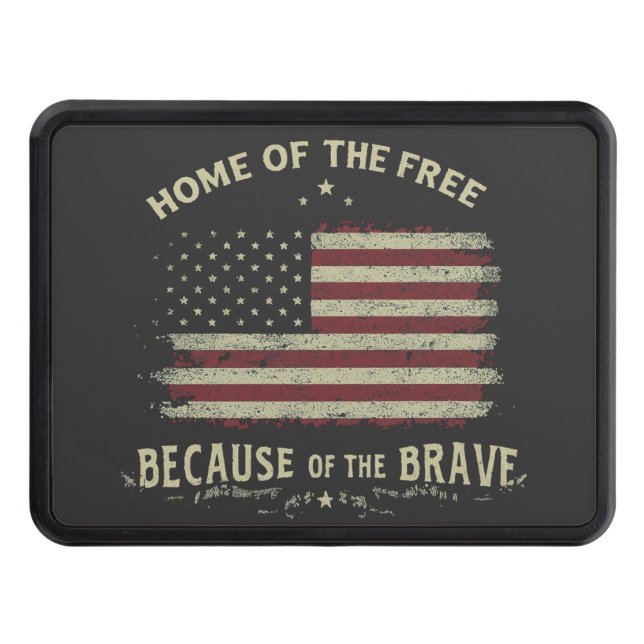 American Patriotism Distressed Home of the free Trailer Hitch Cover (Front)