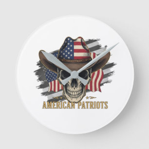 American Patriots Vintage Skull Flag Round Clock