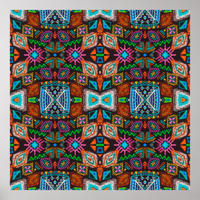 American pattern. Ikat seamless print. Indian desi Poster (Front)