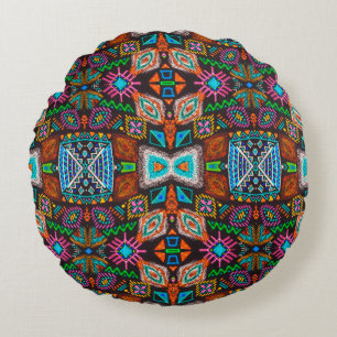 American pattern. Ikat seamless print. Indian desi Round Pillow