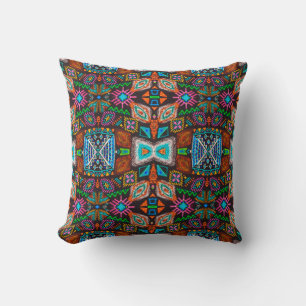American pattern. Ikat seamless print. Indian desi Throw Pillow
