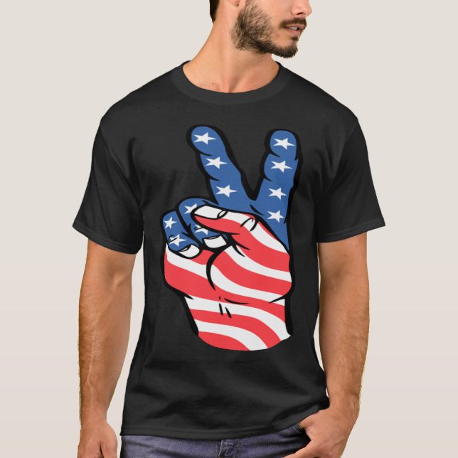 American Peace Flag  Patriotic 4th of July Hand Si T-Shirt (Front)
