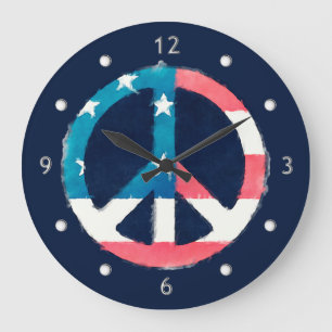 American Peace Sign grunge Large Clock