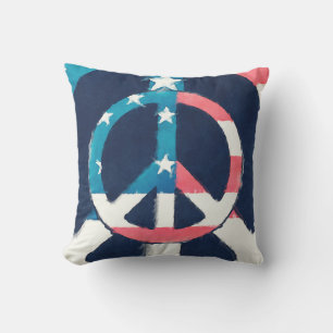 American Peace Sign grunge Throw Pillow