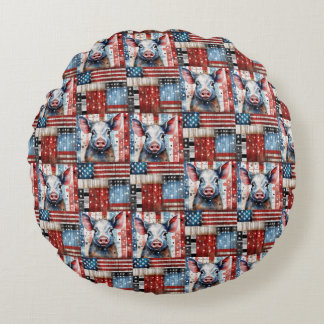 American Pig Farm folk art Round Pillow