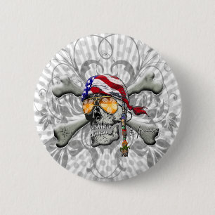 American Pirate Skull and Cross Bones 2 Inch Round Button