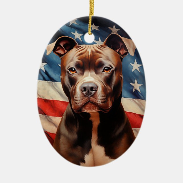 American Pit Bull Terrier American flag Ceramic Ornament (Front)