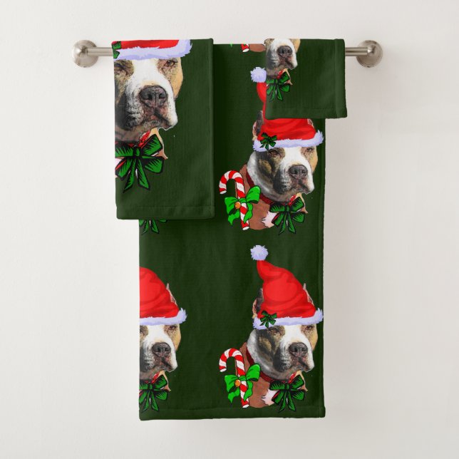 American Pit Bull Terrier Christmas Bath Towel Set (Insitu)