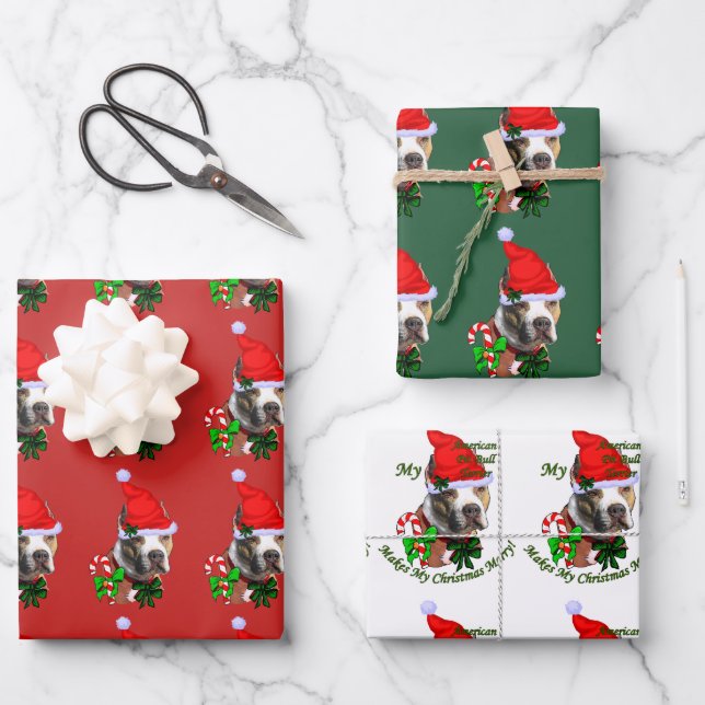 American Pit Bull Terrier Christmas Wrapping Paper Sheet (Front)