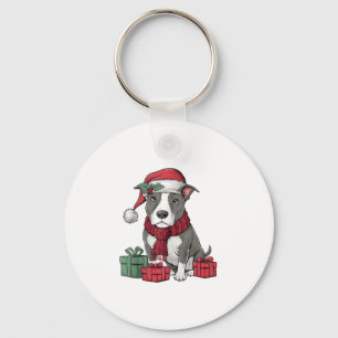 American Pit Bull Terrier Dog Christmas Outfits Sa Keychain
