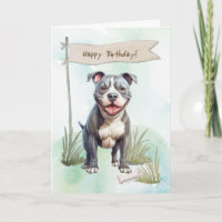American Pit Bull Terrier Dog Under Birthday Sign