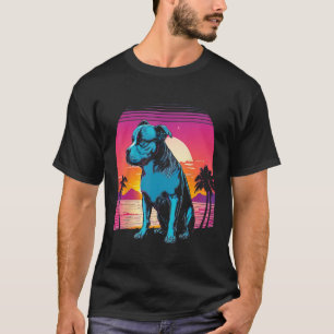 American Pit Bull Terrier Retro 80s Style Sunset T-Shirt