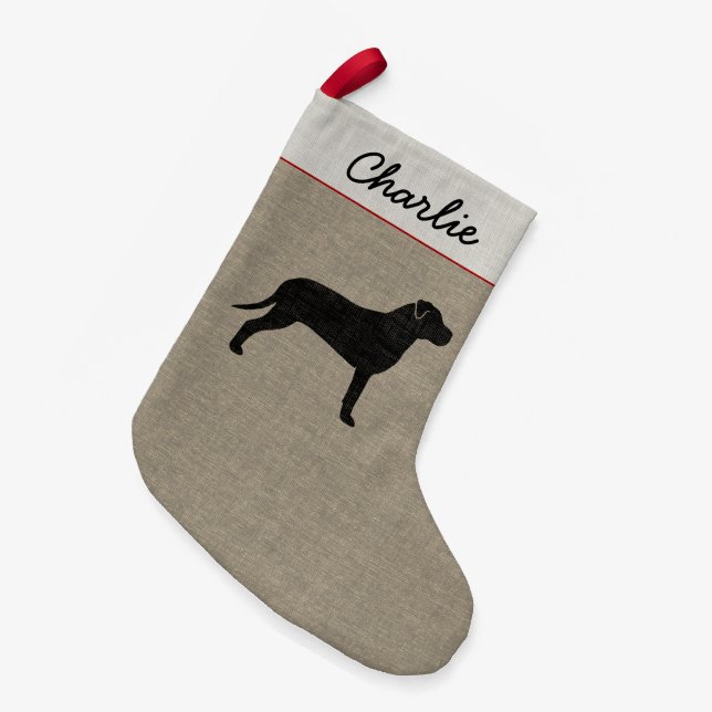 American Pit Bull Terrier Silhouette Personalized Small Christmas Stocking (Front (Hanging))