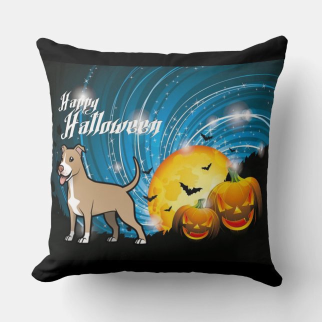 American Pitbull Terrier Happy Halloween Throw Pillow (Front)