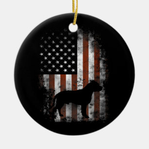 American Pitbull Terrier T-Shirt American Flag Pat Ceramic Ornament