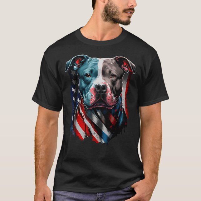 American Pitbull Terrier USA Flag Patriotic Dog   T-Shirt (Front)