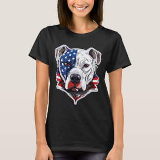 American Pitbull with US flag background T-Shirt