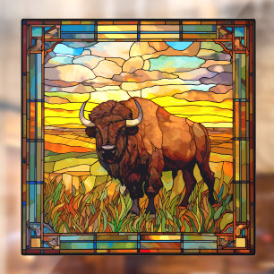 American Plains Buffalo Bison Faux Stained Glass Window Cling