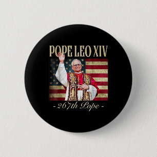 American Pope Leo Xiv 267th U.s. Flag Catholic Ret 2 Inch Round Button