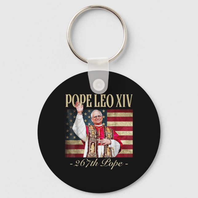 American Pope Leo Xiv 267th U.s. Flag Catholic Ret Keychain (Front)