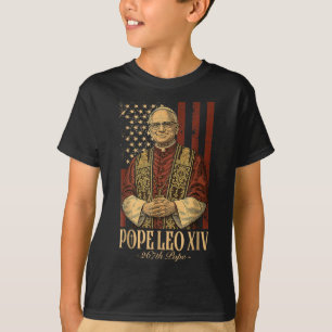 American Pope Leo Xiv 267th U.s. Flag Catholic Vin T-Shirt