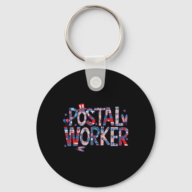 American Postal Worker Usa Flag Mailman Mail 4th O Keychain (Front)