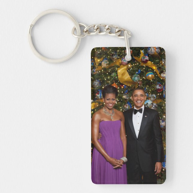 American President Barack Obama on Christmas Card Keychain (Front)