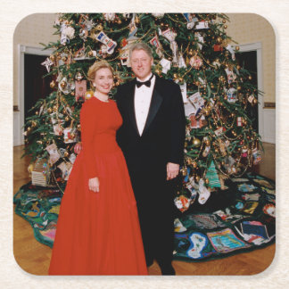 American President Bill Clinton Christmas Card  Square Paper Coaster