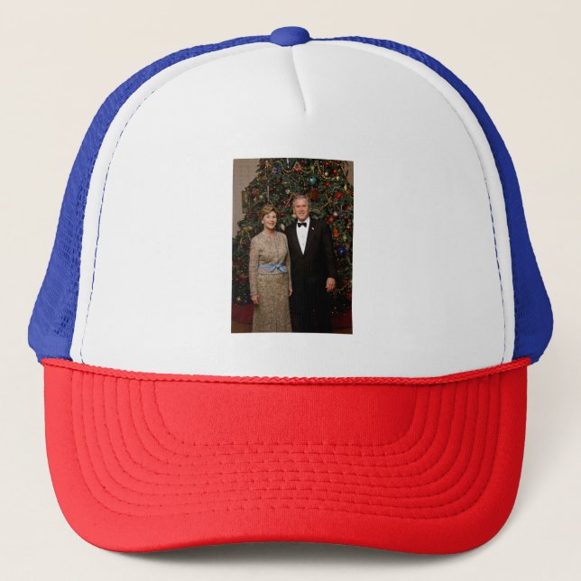 American President George Bush Christmas Card Trucker Hat (Front)