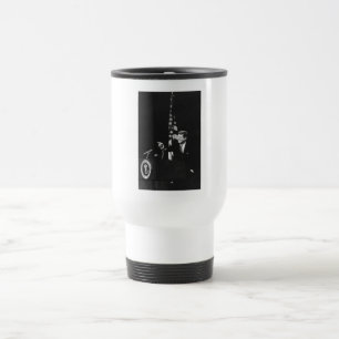 American President John Kennedy at News Conference Travel Mug