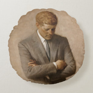 American President John Kennedy Painted Portrait  Round Pillow