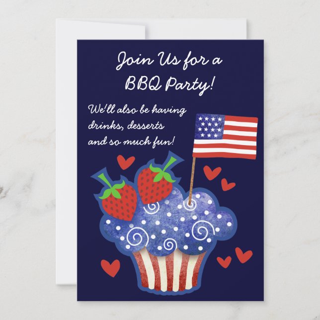 American Pride Cupcake 4th of July BBQ Invitation (Front)