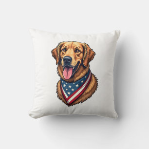 American Pride Golden Retriever Vintage Shirt Throw Pillow