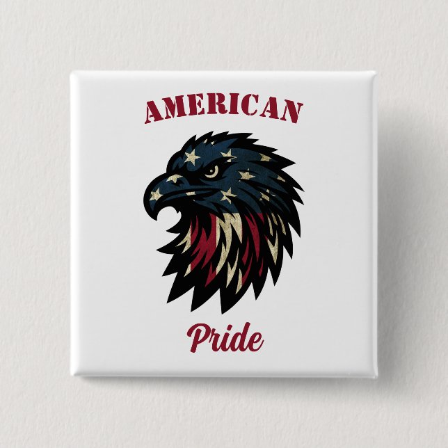 American Pride, Patriotic Red White Blue Eagle 2 Inch Square Button (Front)