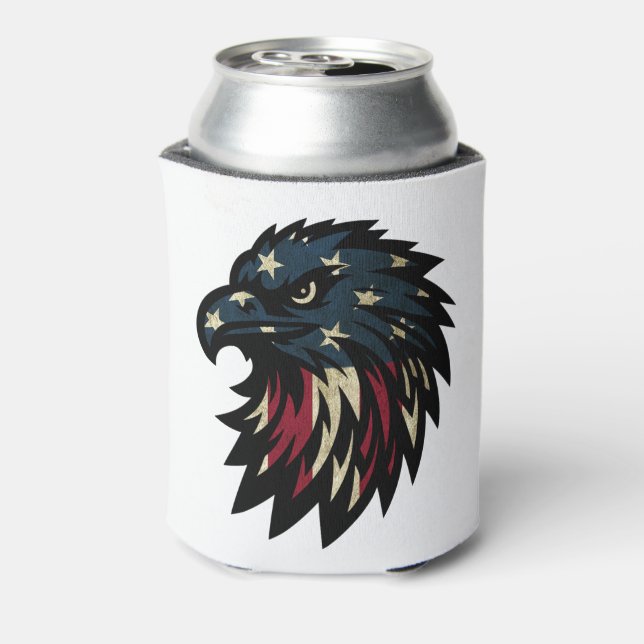 American Pride, Patriotic Red White Blue Eagle Can Cooler (Can Back)
