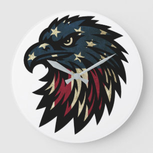 American Pride, Patriotic Red White Blue Eagle Large Clock
