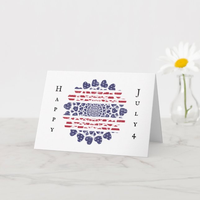 American Psychedelic Patriotic Hearts Tie Dye  Card (Small Plant)