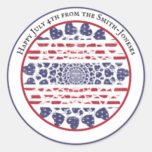 American Psychedelic Patriotic Hearts Tie Dye Classic Round Sticker