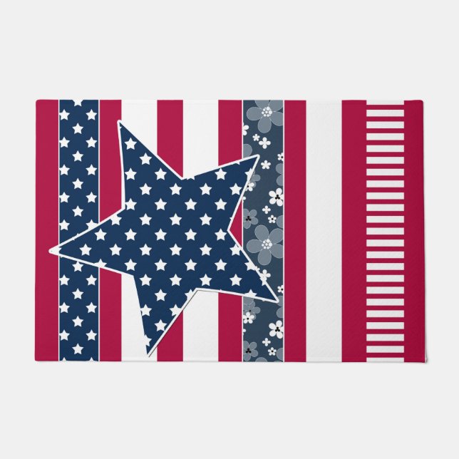 American ptriot traditional flag colours red navy  doormat (Front)