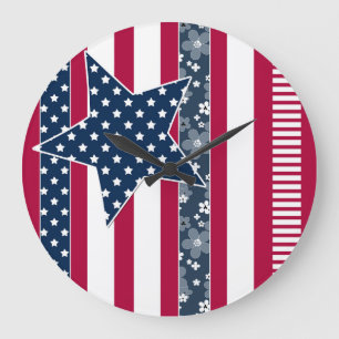 American ptriot traditional flag colours red navy large clock