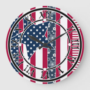 American ptriot traditional flag colours red navy  large clock